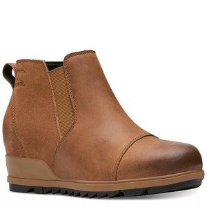 Sorel Evie Tan Lug Sole Wedge Ankle Pull on Bootie Boots Shoes Heels Pumps 6.5